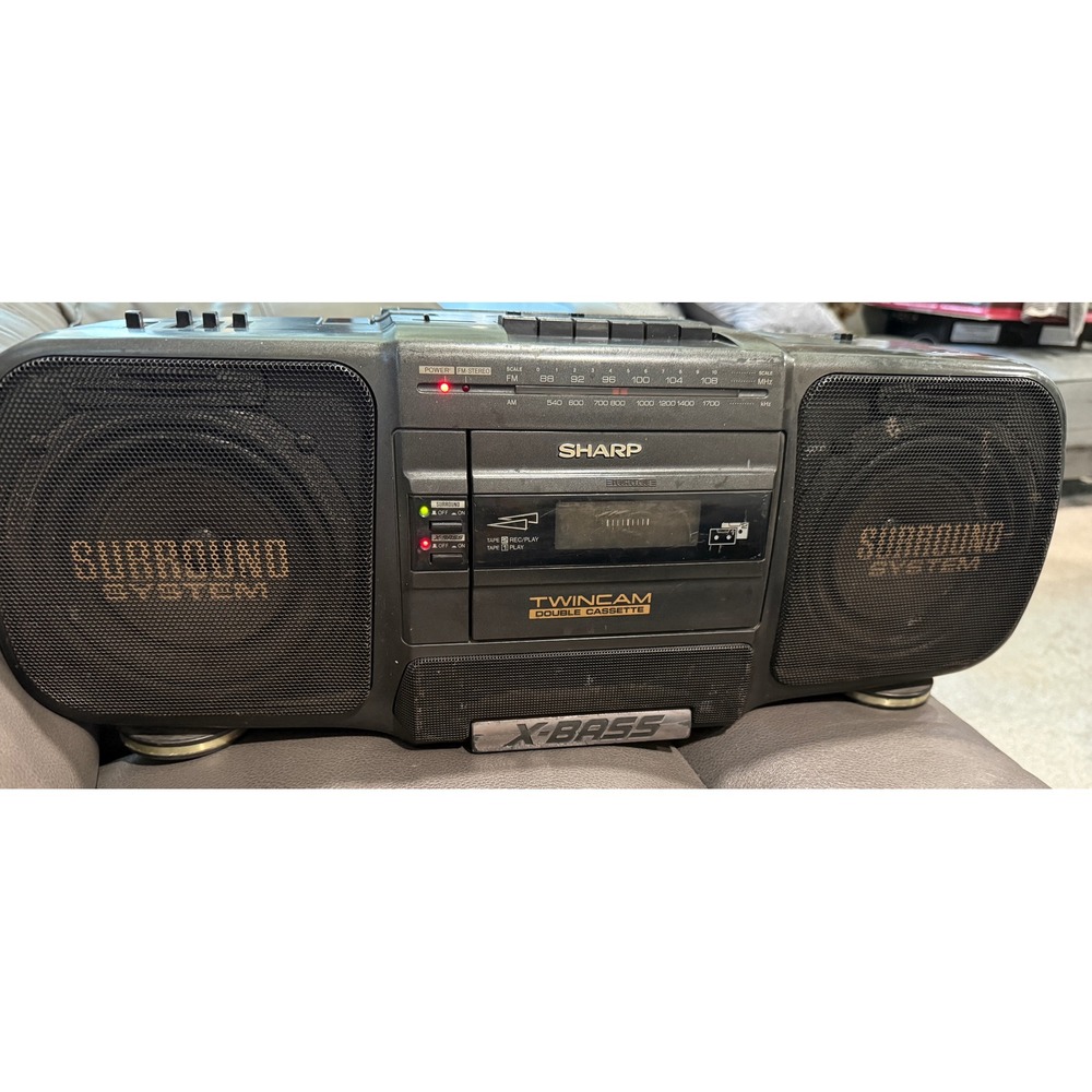 Sharp WQ-T370 TwinCam Double Cassette Boombox AM FM Radio X-Bass Black tested
